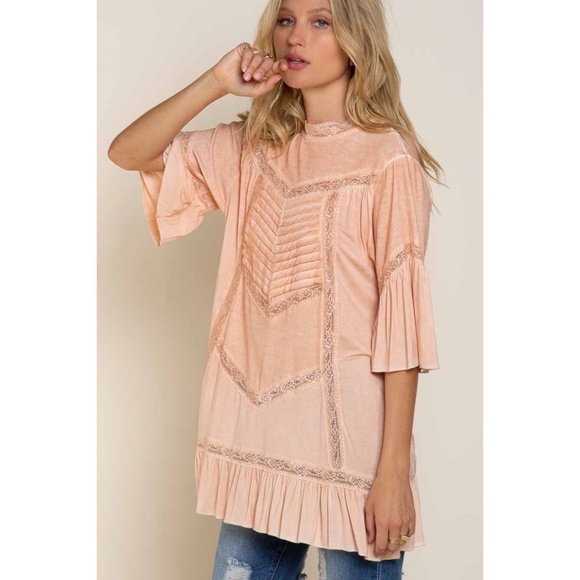 POL Light Coral Pleated & Ruffled Short Sleeve Tunic Top - Picture 5 of 8